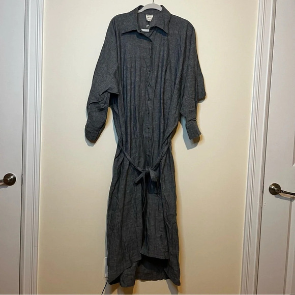 NWT BILLY REID 100% Linen Lagenlook Minimalist Belted Buttondown Shirt Dress - Picture 1 of 9